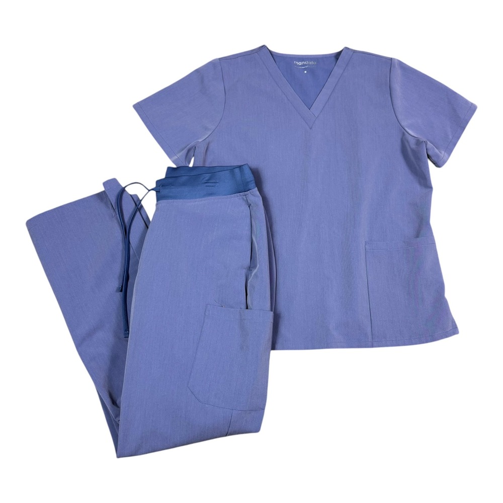 Mandala Purple Casual Medical Polyester Blend Scrub Set Women's M Top / M Bottom